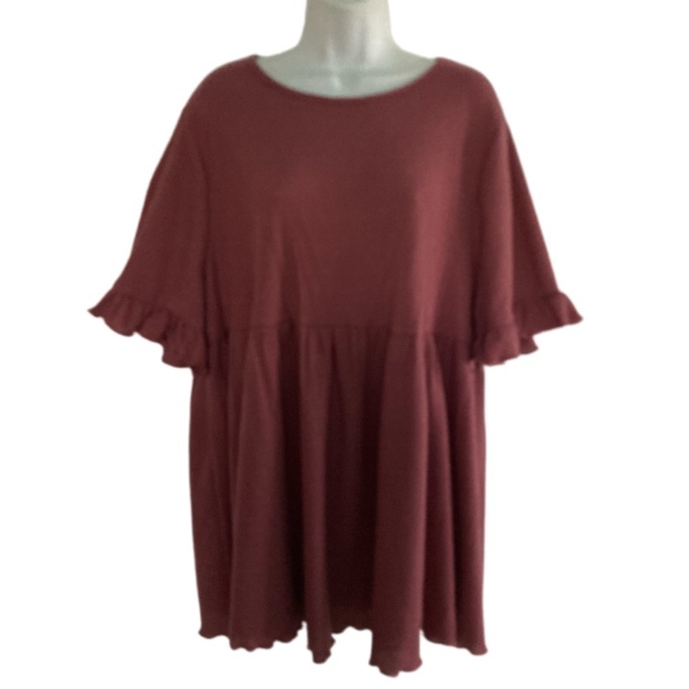 Shein Curve Waffle Knit Dark Mauve Top Plus Size Women’s Top 3XL